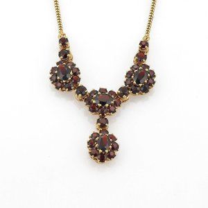 Vintage Garnet 18k YGold Rosette Dangle Necklace